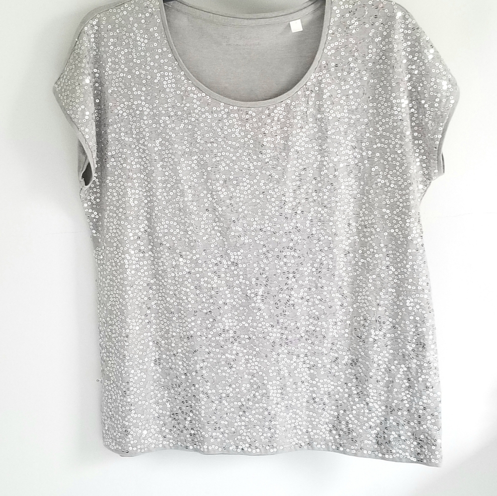 Chico's silver sequin top cotton blend